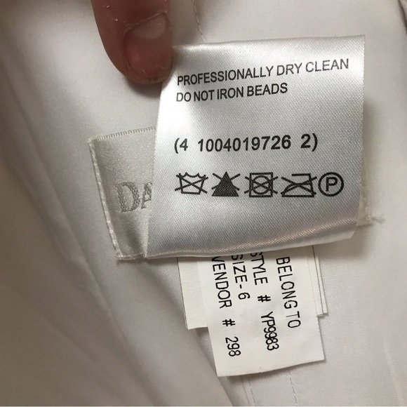 Davids Bridal White Strapless Lace Pearl Beaded Formal Dress Wedding Party Gown - Picture 9 of 10